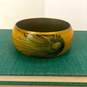 Vintage Enamel and Brass Peacock Feather Bracelet